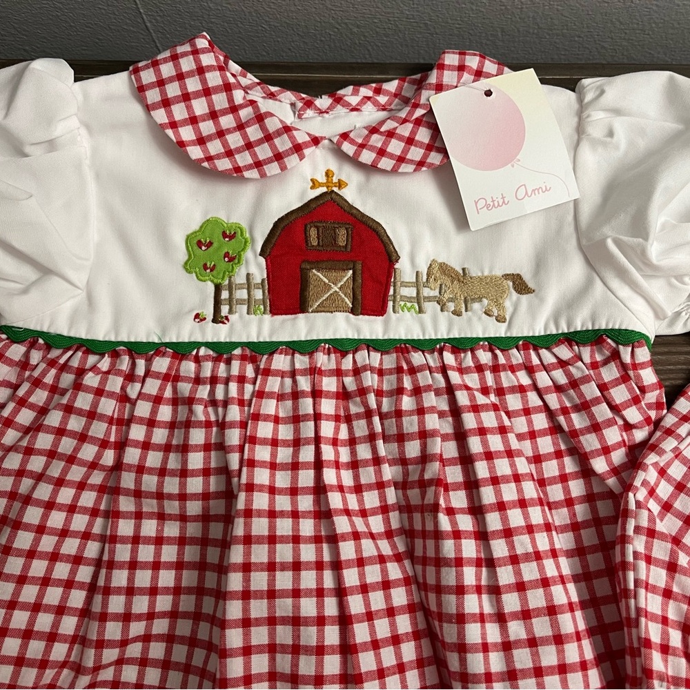 NEW Petit Ami Girl Farm Bloomer Set Red Gingham Farmhouse Size 6 months - Picture 2 of 11